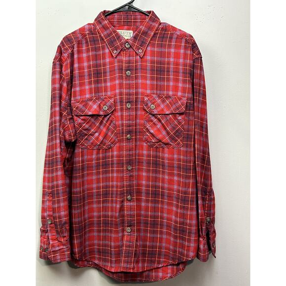 Duluth Trading Flannel Shirt Mens Large Red Plaid Button Front Workwear Outdoors - Picture 1 of 9